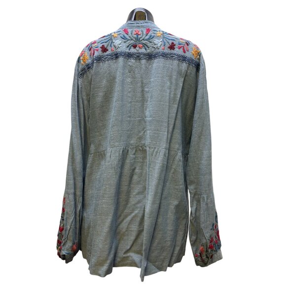 Johnny Was Blue Embroidered Blouse L - Picture 2 of 6